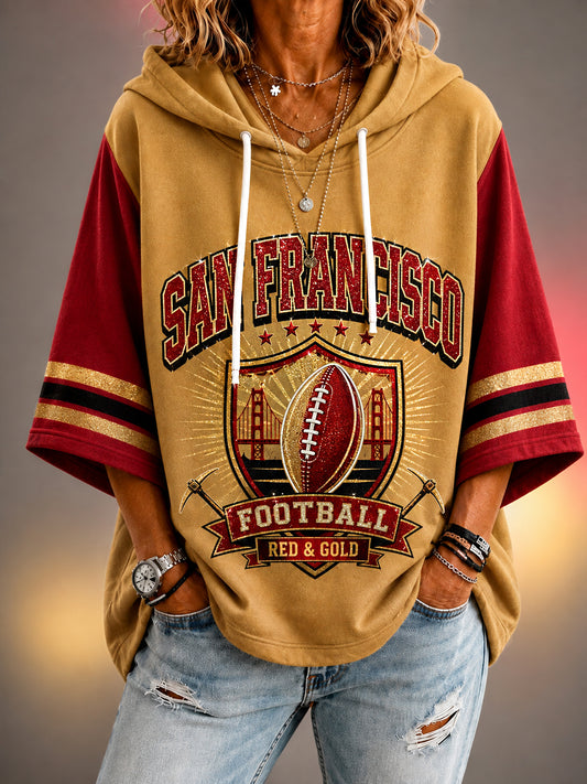 Fußball-Tagsgeschenk für Fußballfans – Freizeit-Kapuzenpullover mit 3/4-Ärmeln für Damen