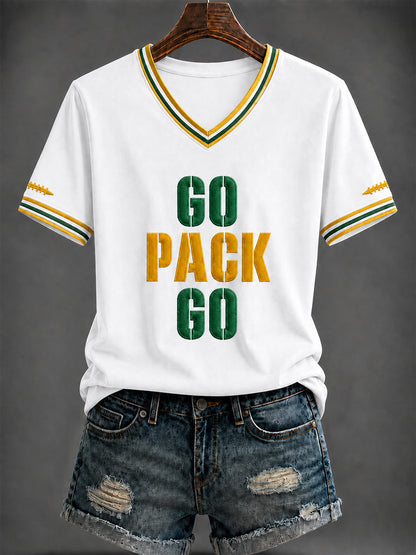 Damen-T-Shirt mit V-Ausschnitt und Football-Print