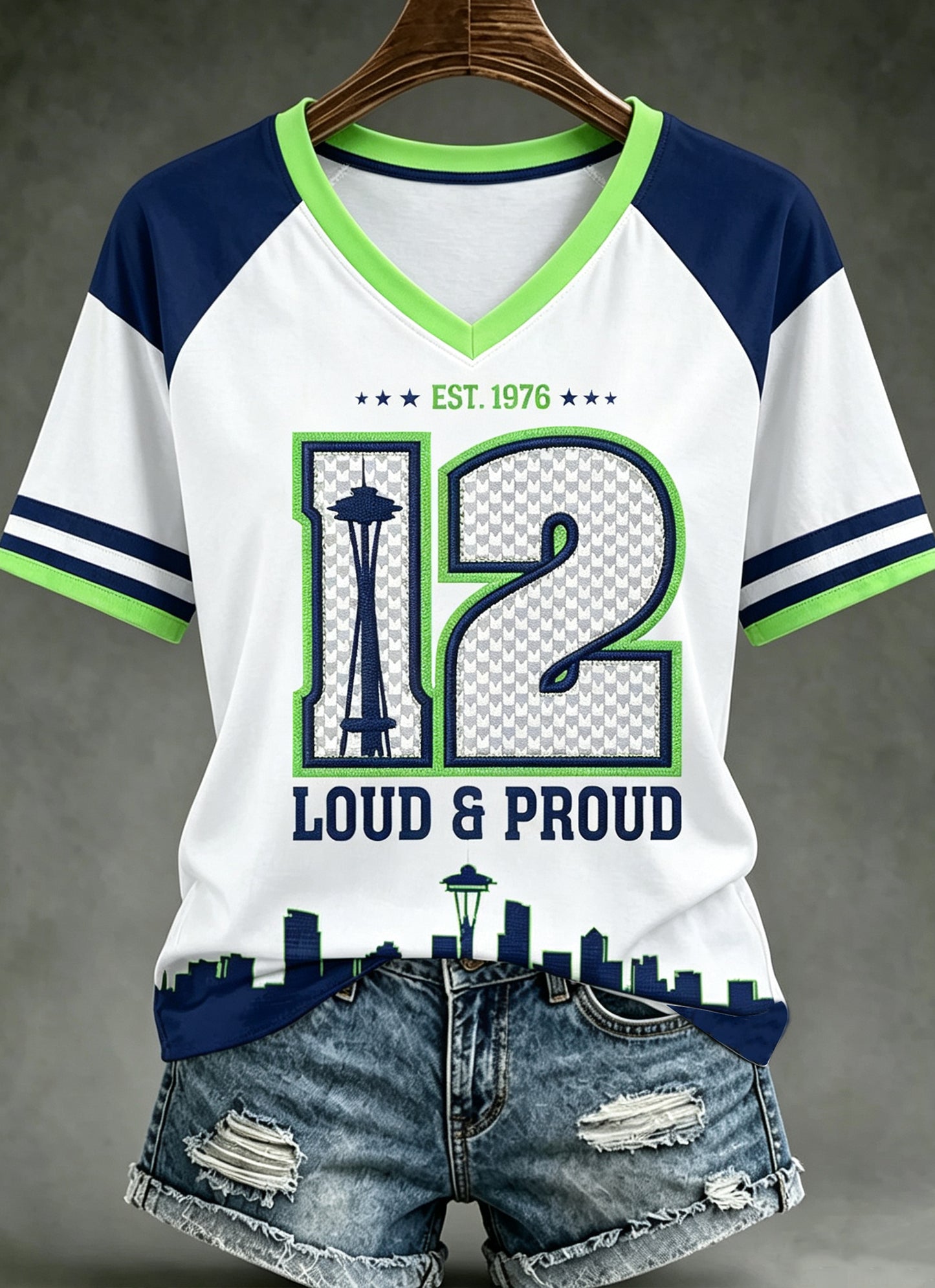 Frauen Seattle Rugby gedruckt Vintage Mode Lose Kurzarm T-Shirt