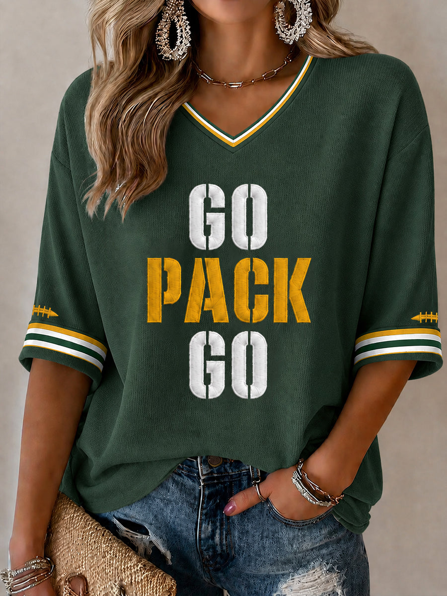 Damen Amerika Fußball Print Waffel T-Shirt