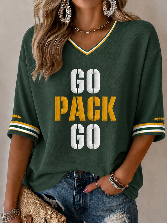 Damen Amerika Fußball Print Waffel T-Shirt