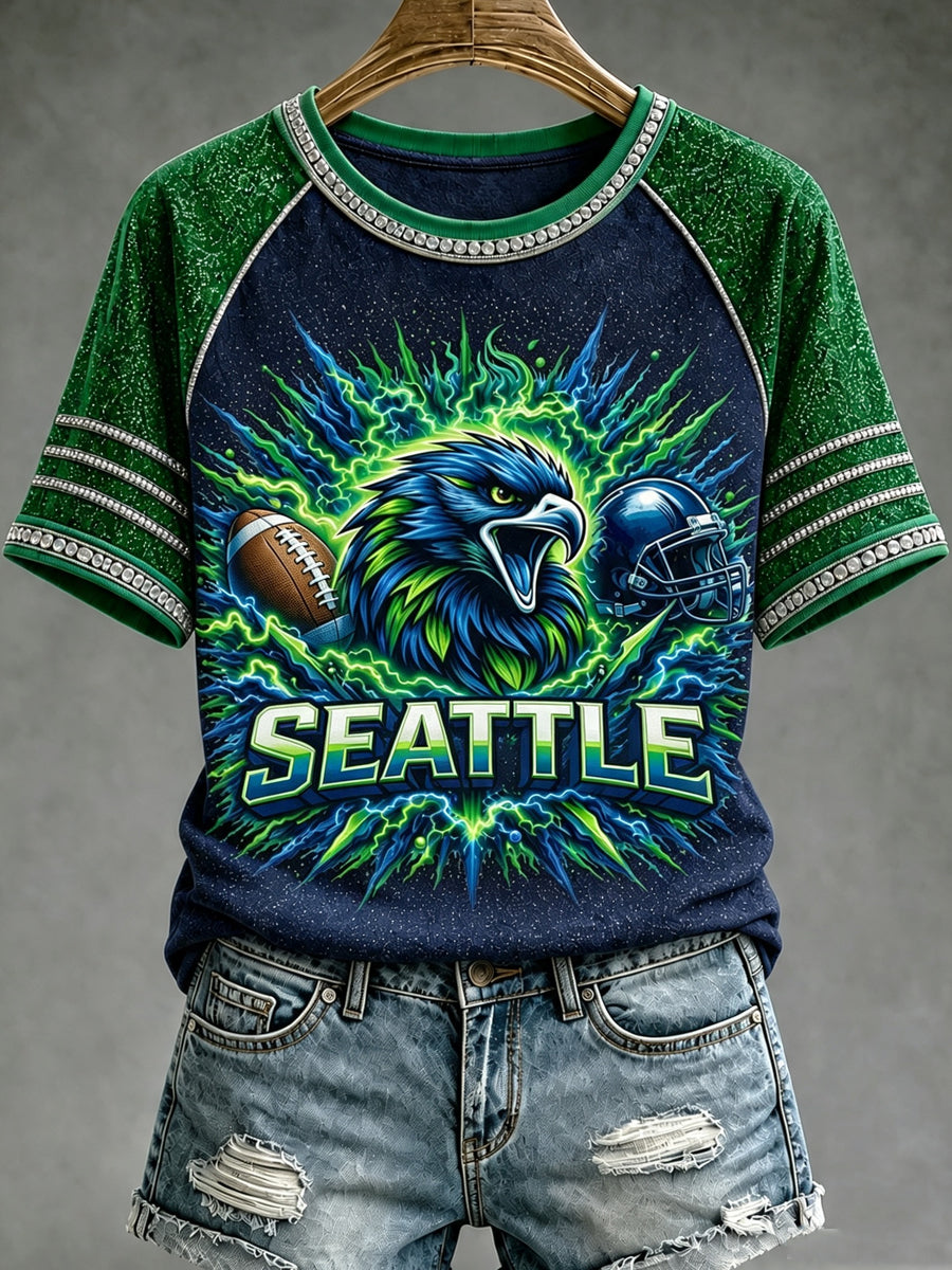 Frauen Seattle Fußball gedruckt Vintage Mode Lose Kurzarm T-Shirt