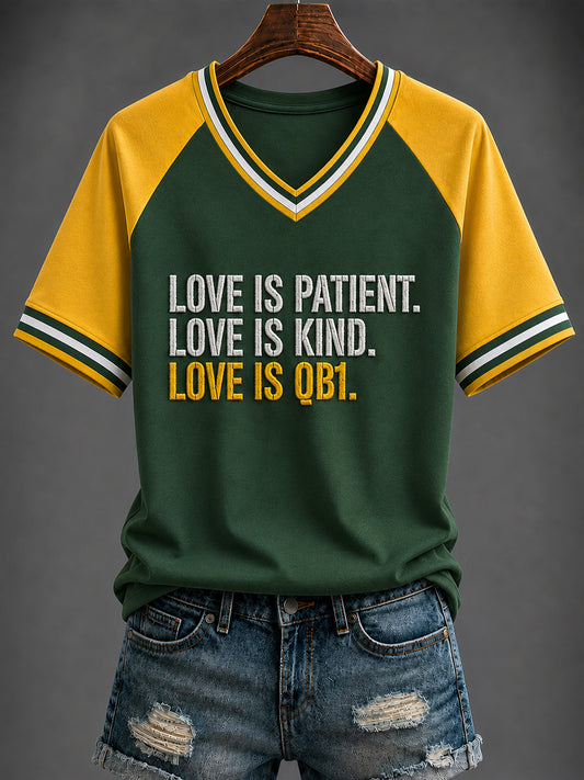 Damen-T-Shirt mit V-Ausschnitt und Football-Print