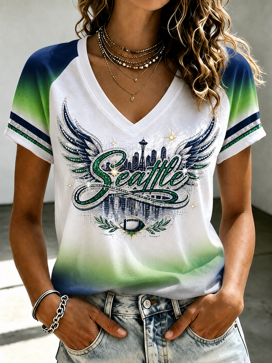 Damen V-Ausschnitt schulter frei Kurzarm T-Shirt