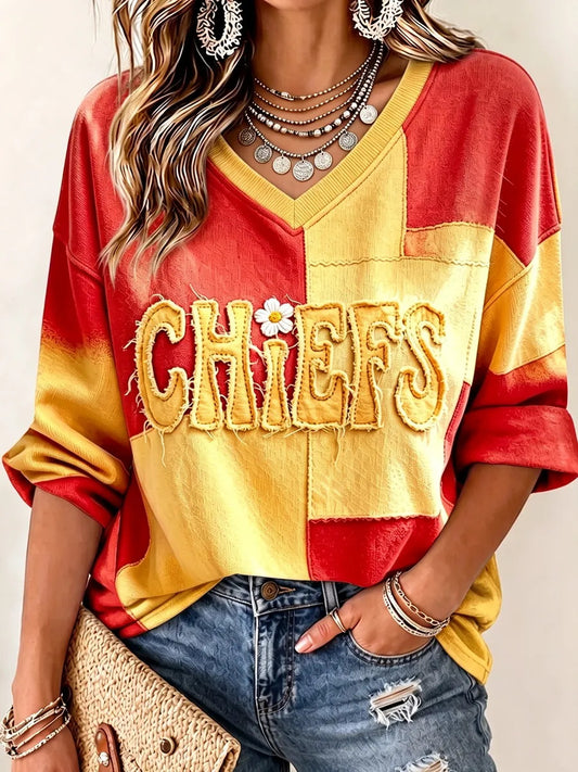 Frauen Fußball Fan Print Casual T-Shirt