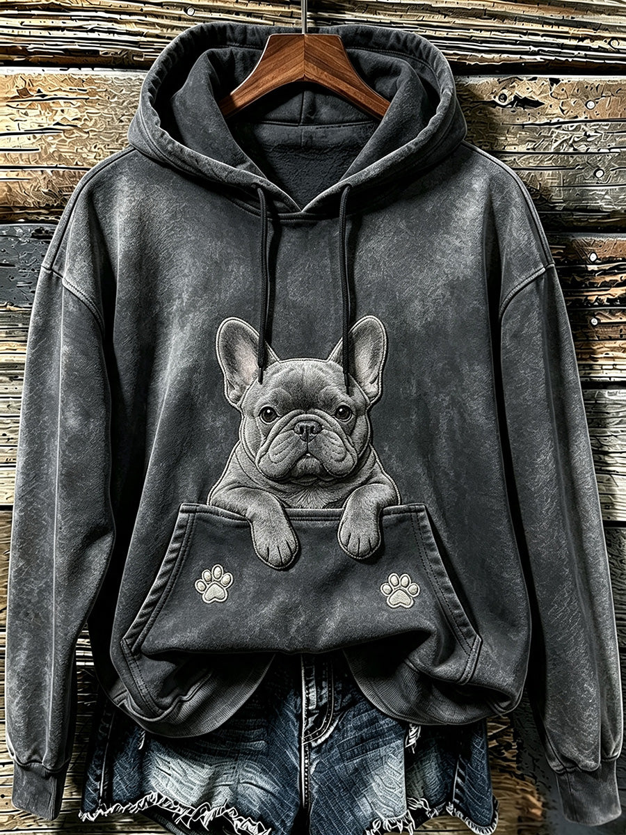 Damen niedliche französische Bulldogge & Pfoten bedrucken gemütlicher Hoodie