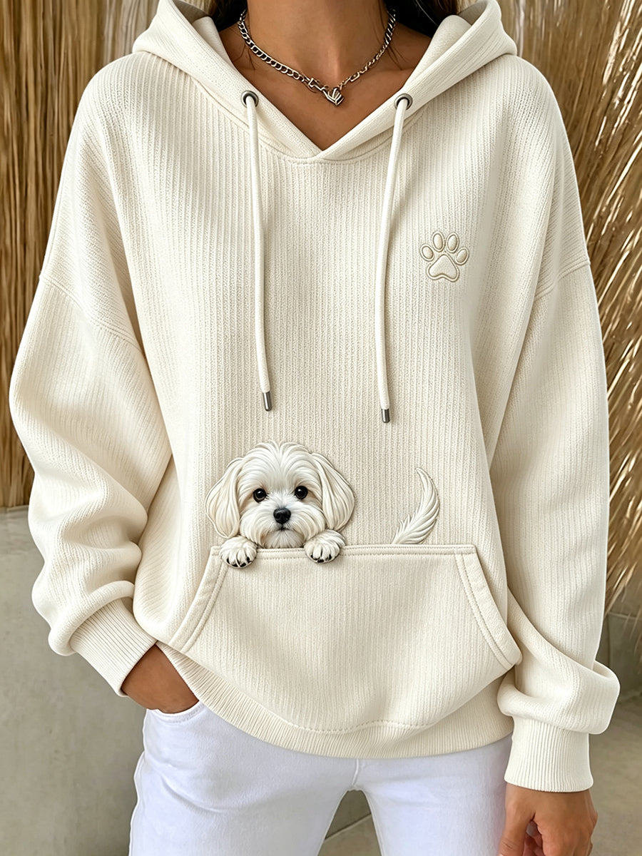 Frauen niedlich Peeking Malteser Hund & Pfote Print bequemer Hoodie