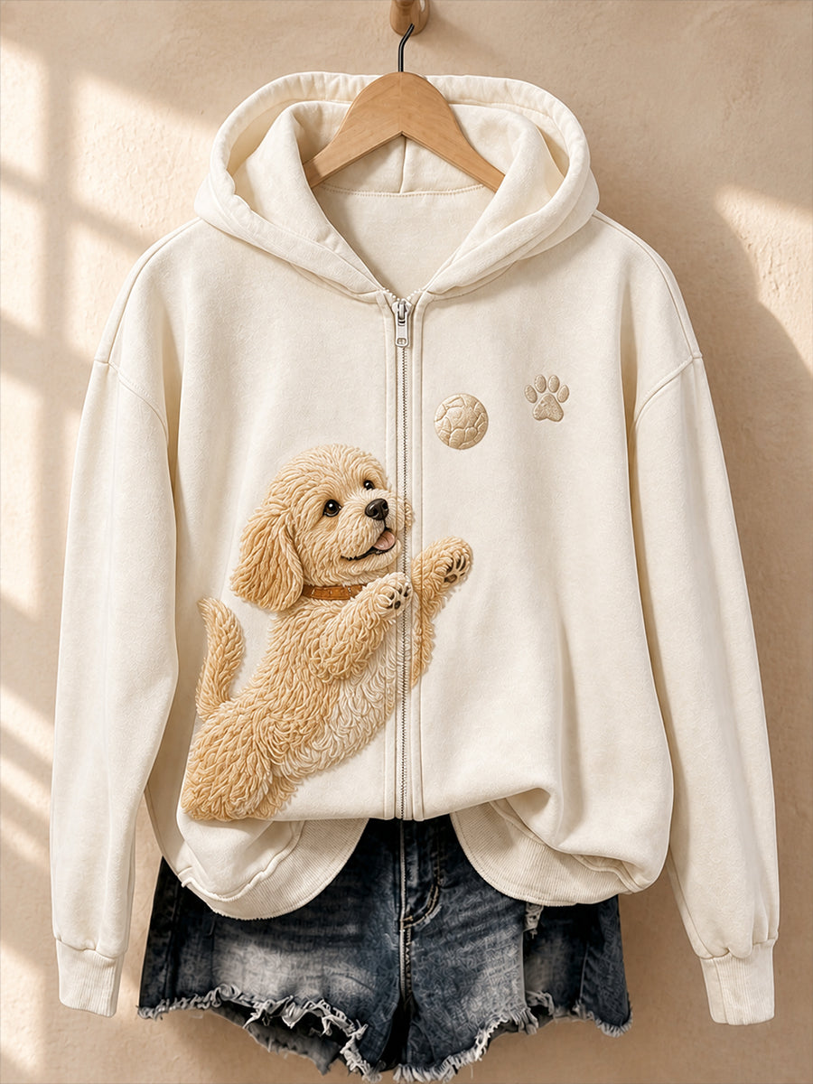 Retro-Tierkunstdruck Lässige Kapuzenjacke mit Reißverschluss