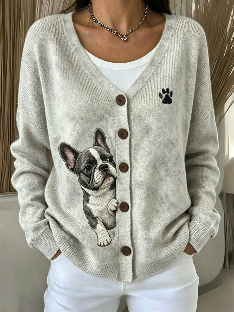 Damen Peeking Französische Bulldogge & Pfoten druck Gemütliche Strickjacke