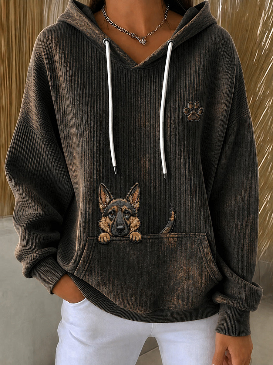 Frauen niedlich Peeking Deutscher Schäferhund & Pfote Print bequemer Hoodie