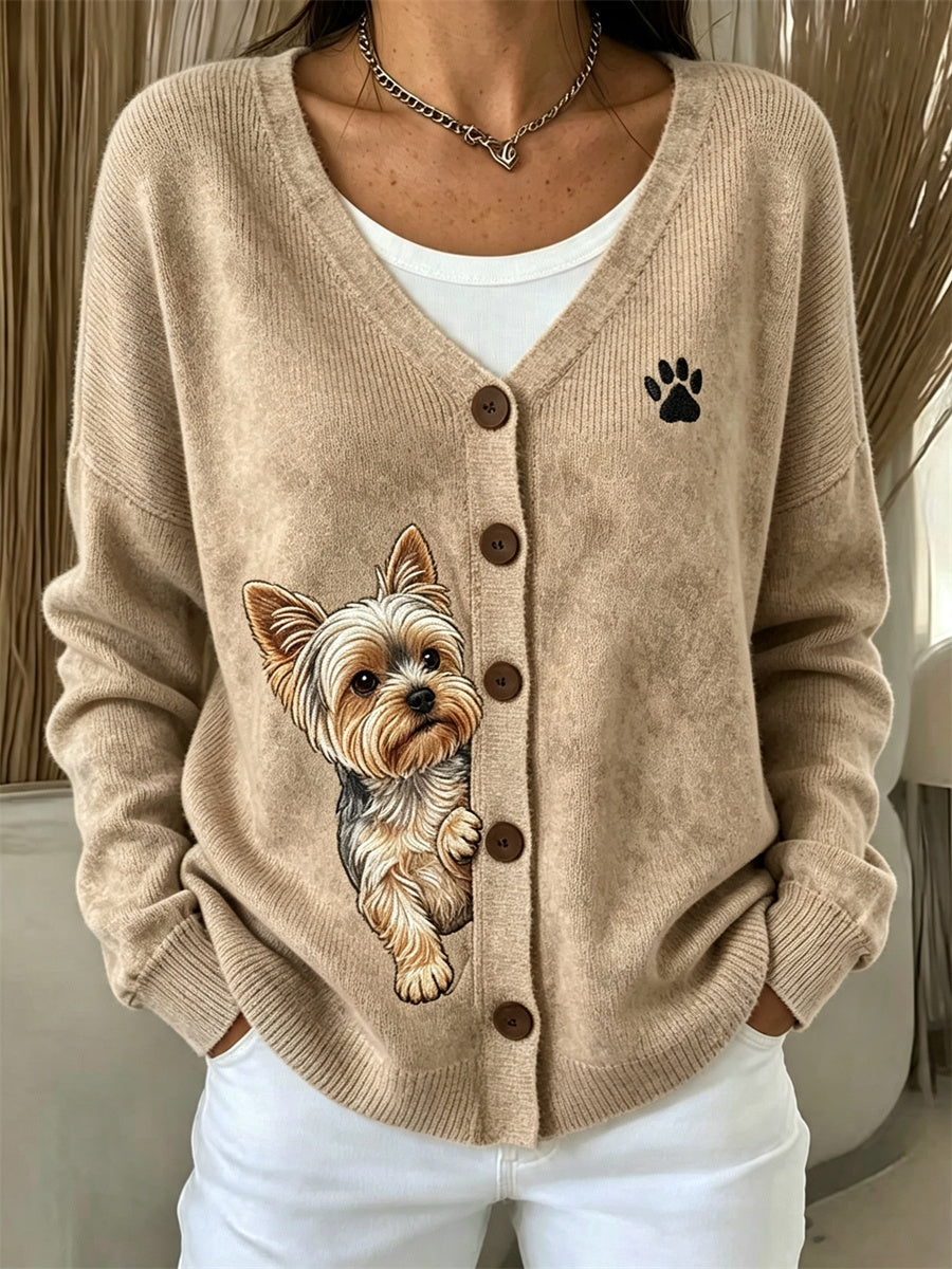 Damen Peeking Yorkshire Hunde-und Pfoten druck Gemütliche Strickjacke