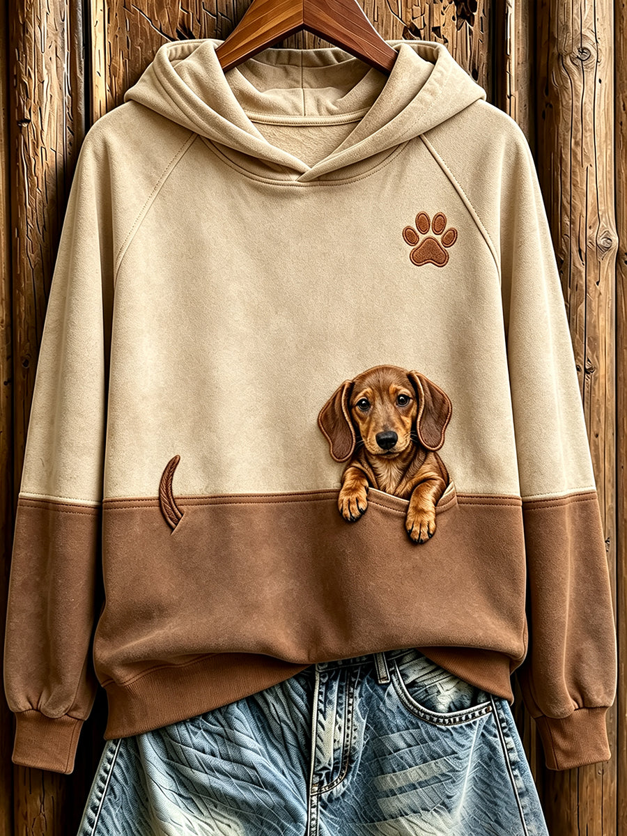 Damen Peeking Dackel & Pfoten druck Kontrast farbe Gemütliches Sweatshirt