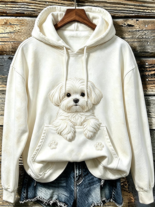 Frauen niedlich Peeking Malteser Hund & Pfoten Druck Gemütlicher Hoodie