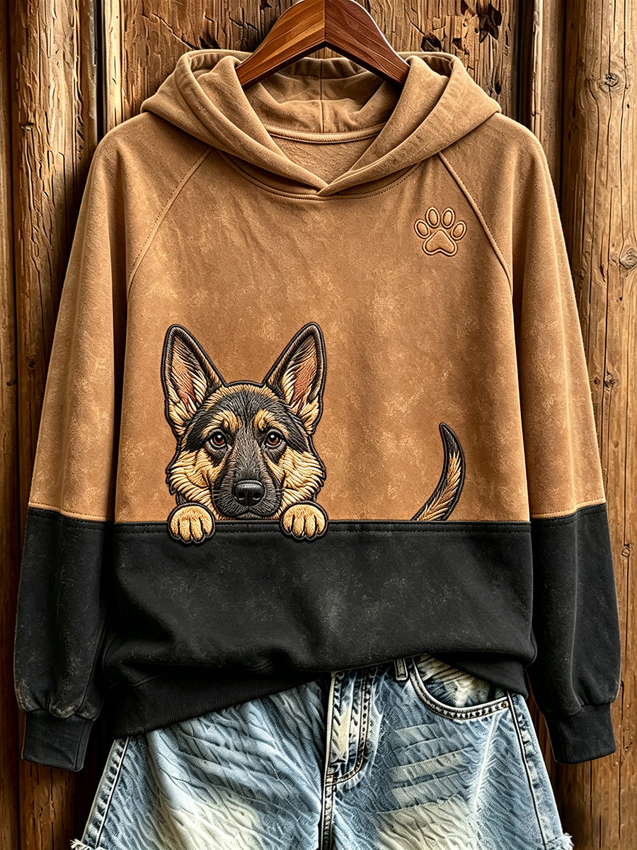Damen Peeking Deutscher Schäferhund & Pfoten druck Kontrast farbe Gemütliches Sweatshirt