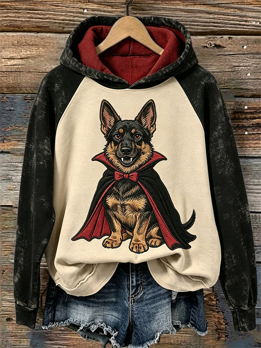 Frauen schöner Vampir Deutscher Schäferhund Hund Druck Raglan Hoodie