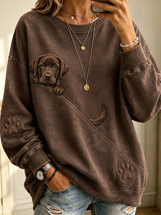 Damen Peeking Schokolade Labrador Retriever & Pfote Bedrucktes lässiges Sweatshirt