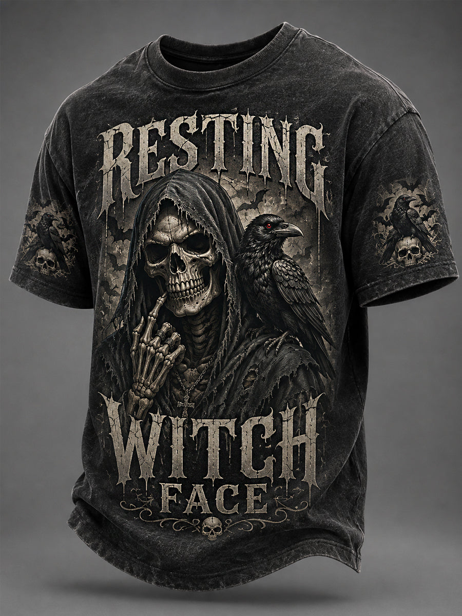 Herren-Halloween-T-Shirt mit Totenkopf-Print, lässig