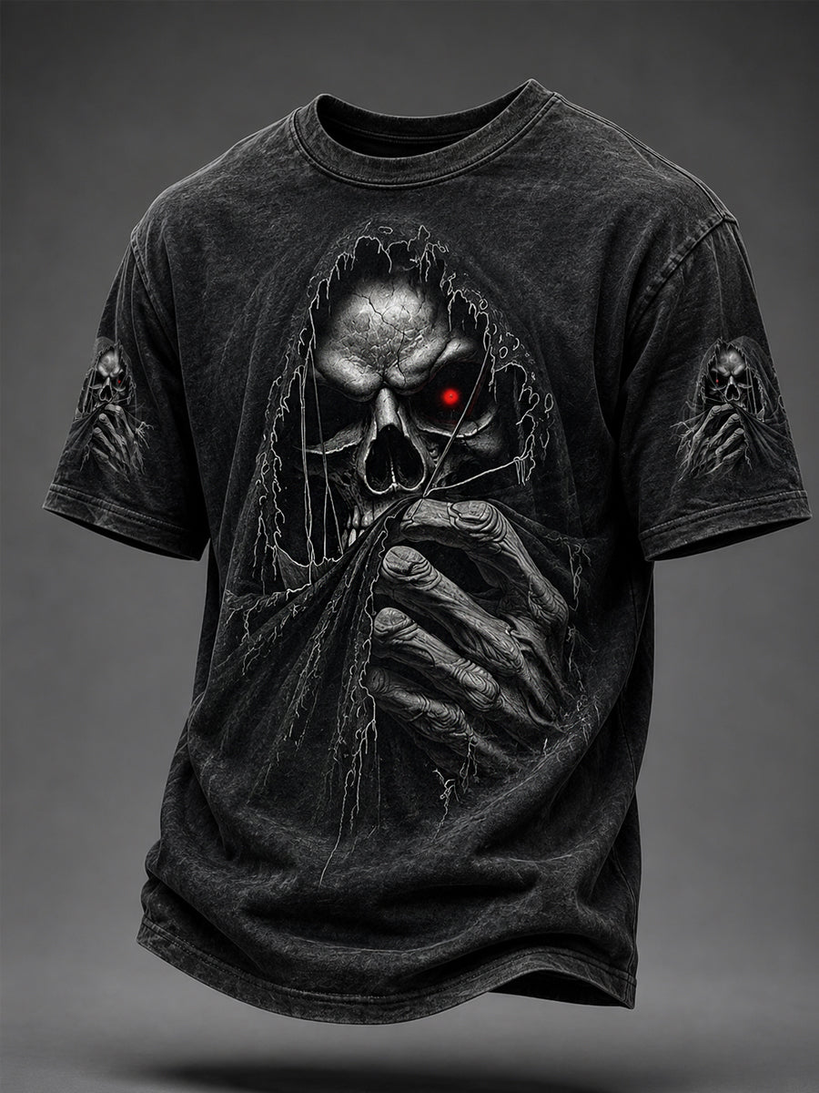 Herren-Halloween-T-Shirt mit Totenkopf-Print, lässig