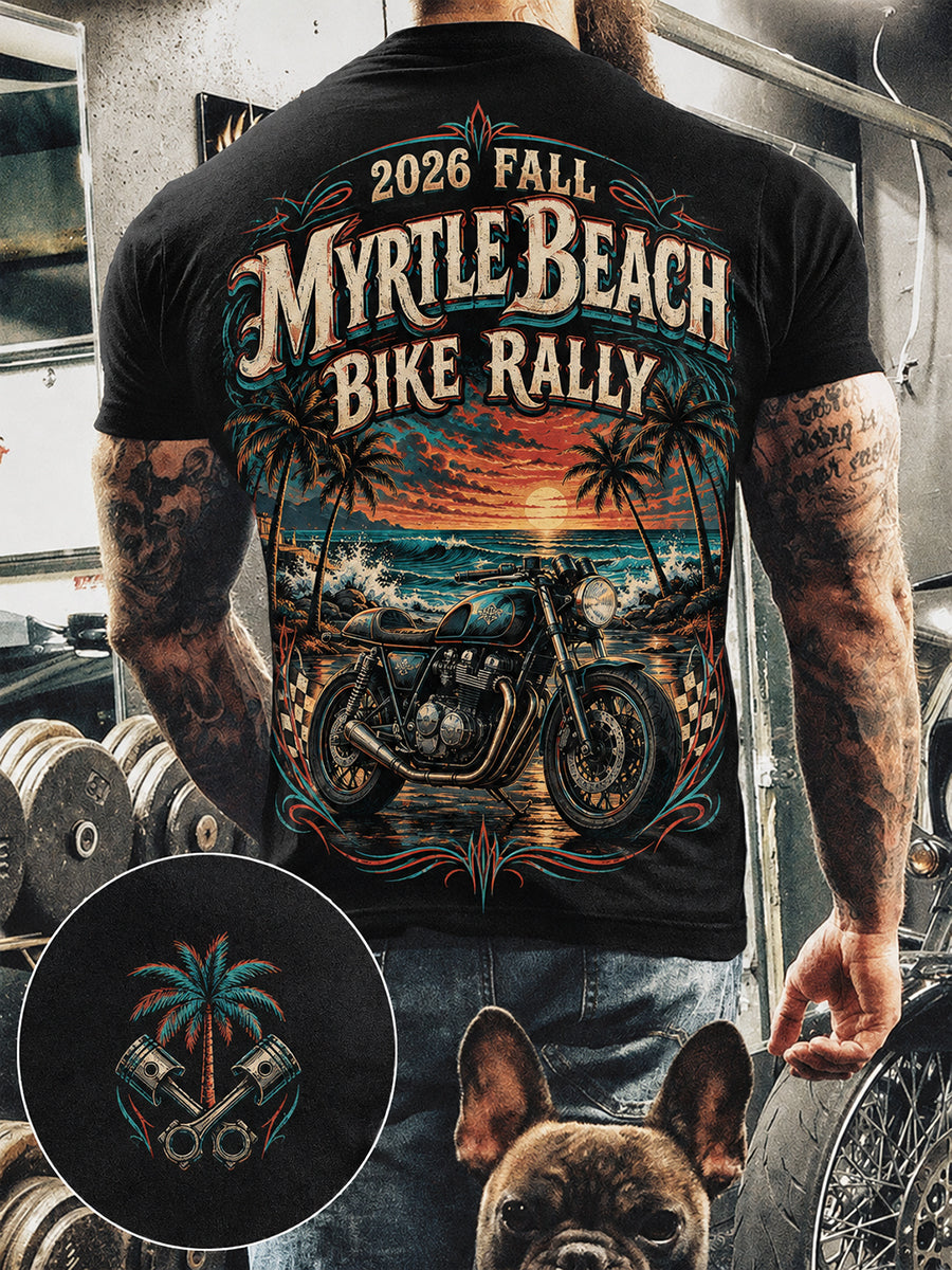 Herren-T-Shirt mit Kurzärmeln und Aufdruck zum Myrtle Beach Bike Rallye