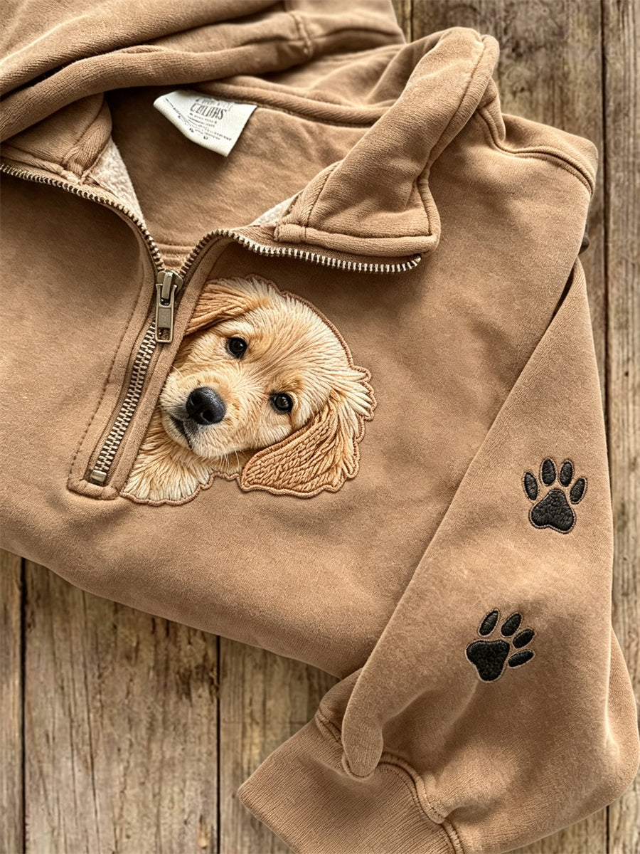 Damen Peeking Golden Retriever Hund & Pfote Drucke mit Reiß verschluss Sweatshirt