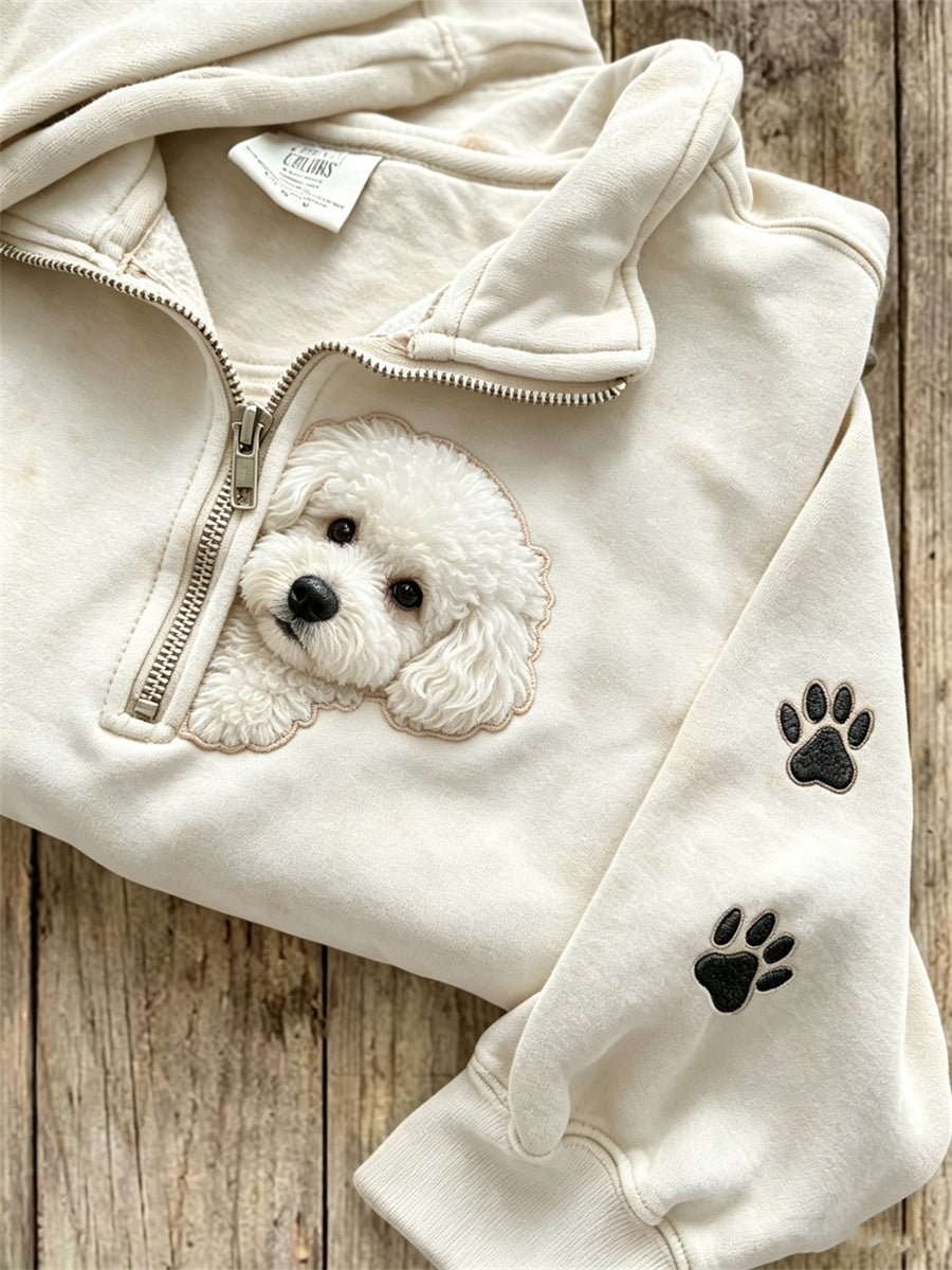 Damen Peeking Pudel Hund & Pfote Print Print Sweatshirt mit Reiß verschluss