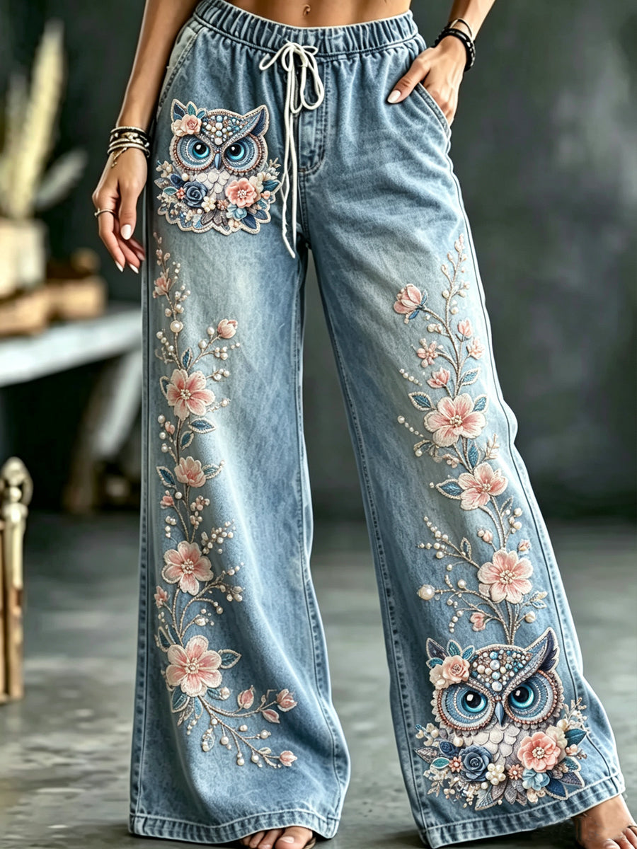 Damen-Eulen-Kunstdruck-Hosen