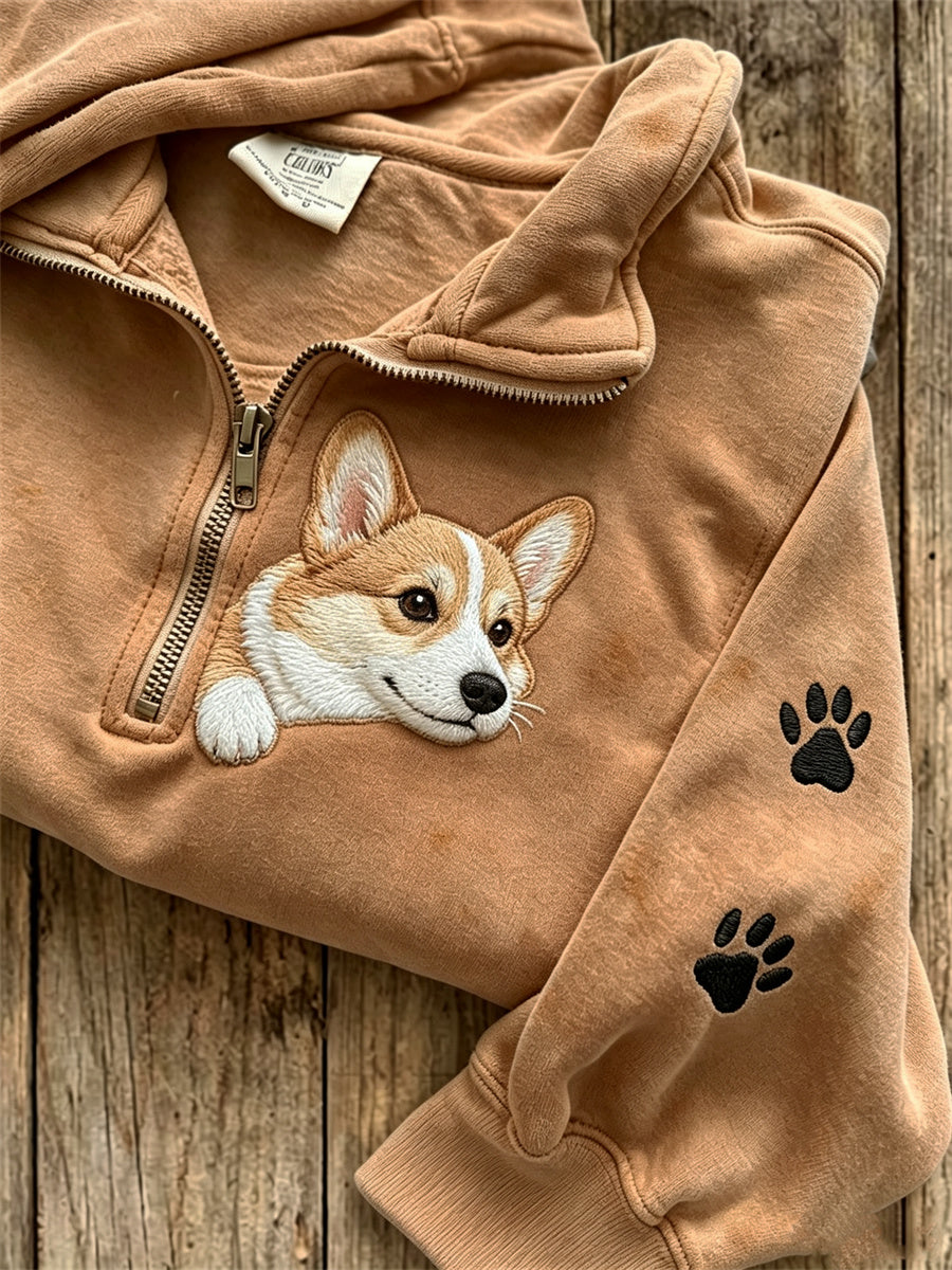 Damen Peeking Corgi Hunde-und Pfoten druck Sweatshirt mit Reiß verschluss