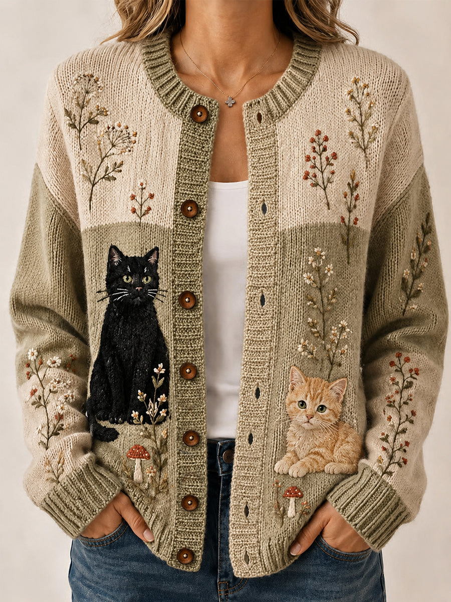 Damen-Strickjacke mit lässigem Tiermotiv-Druck
