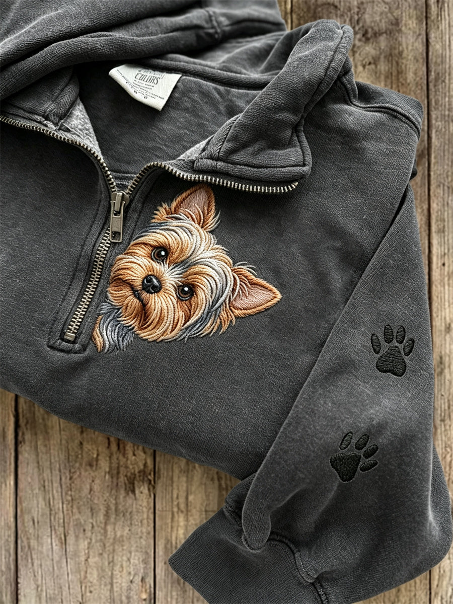 Damen Peeking Yorkshire Terrier Hund & Pfote Drucke mit Reiß verschluss Sweatshirt