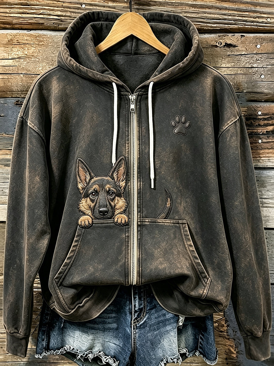 Frauen niedlich Peeking Deutscher Schäferhund mit Pfoten druck Gemütlicher Reiß verschluss Hoodie