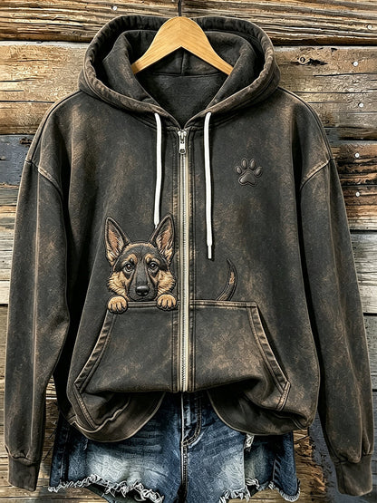 Frauen niedlich Peeking Deutscher Schäferhund mit Pfoten druck Gemütlicher Reiß verschluss Hoodie