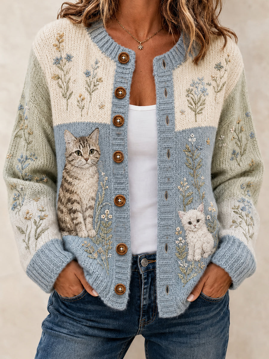 Damen-Strickjacke mit lässigem Tiermotiv-Druck