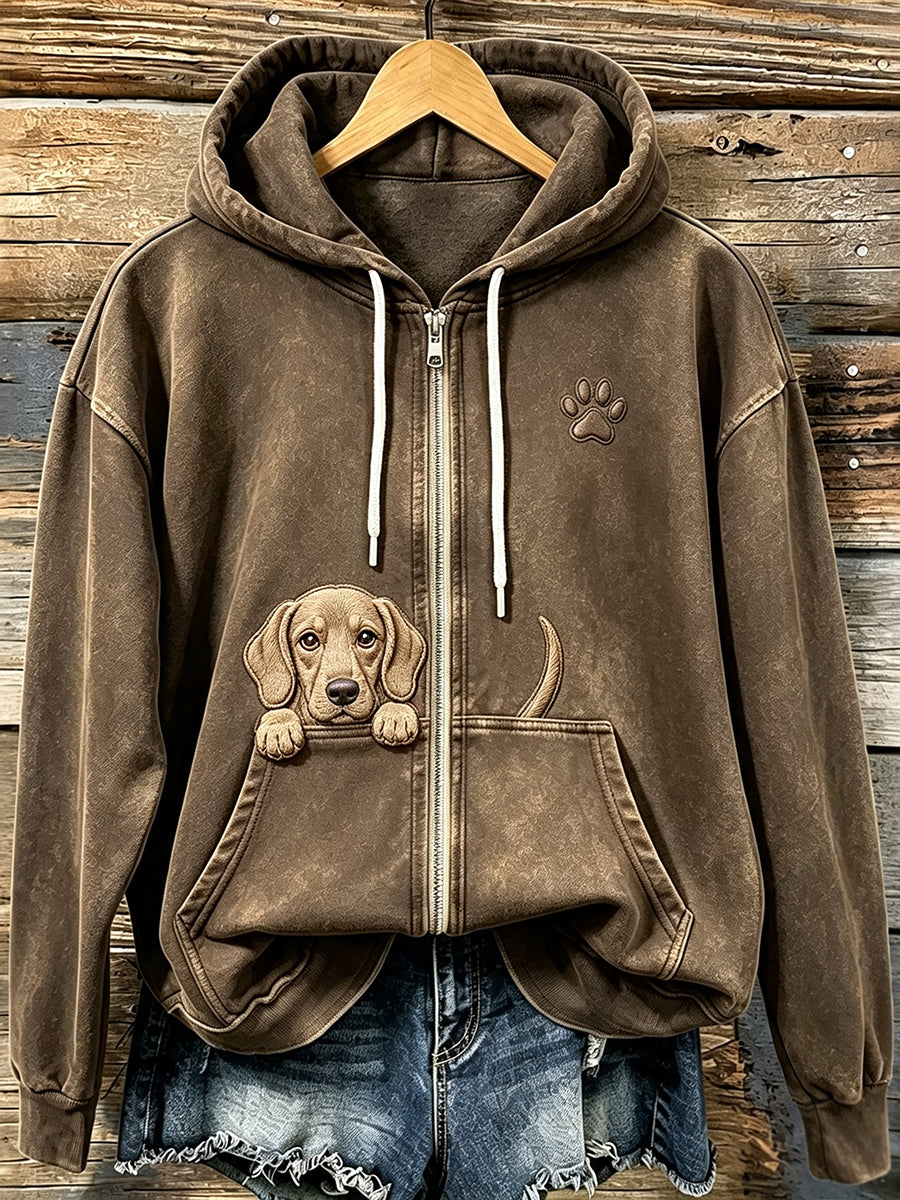 Damen niedlicher Peeking Labrador Hund mit Pfoten druck Gemütlicher Kapuzen pullover mit Reiß verschluss