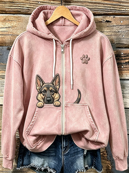 Frauen niedlich Peeking Deutscher Schäferhund mit Pfoten druck Gemütlicher Reiß verschluss Hoodie