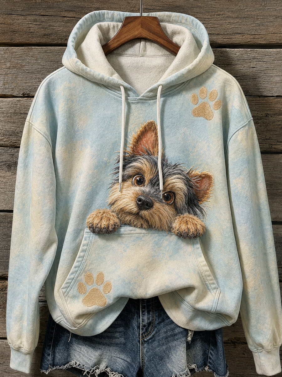 Damen niedlicher Yorkie Hund & Pfoten bedrucken gemütlicher Hoodie