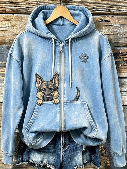 Frauen niedlich Peeking Deutscher Schäferhund mit Pfoten druck Gemütlicher Reiß verschluss Hoodie