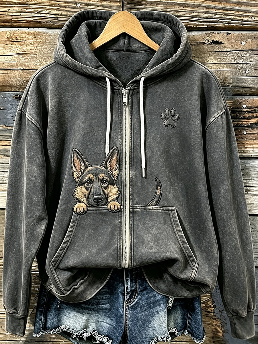 Frauen niedlich Peeking Deutscher Schäferhund mit Pfoten druck Gemütlicher Reiß verschluss Hoodie