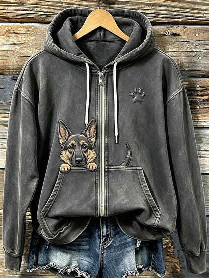 Frauen niedlich Peeking Deutscher Schäferhund mit Pfoten druck Gemütlicher Reiß verschluss Hoodie