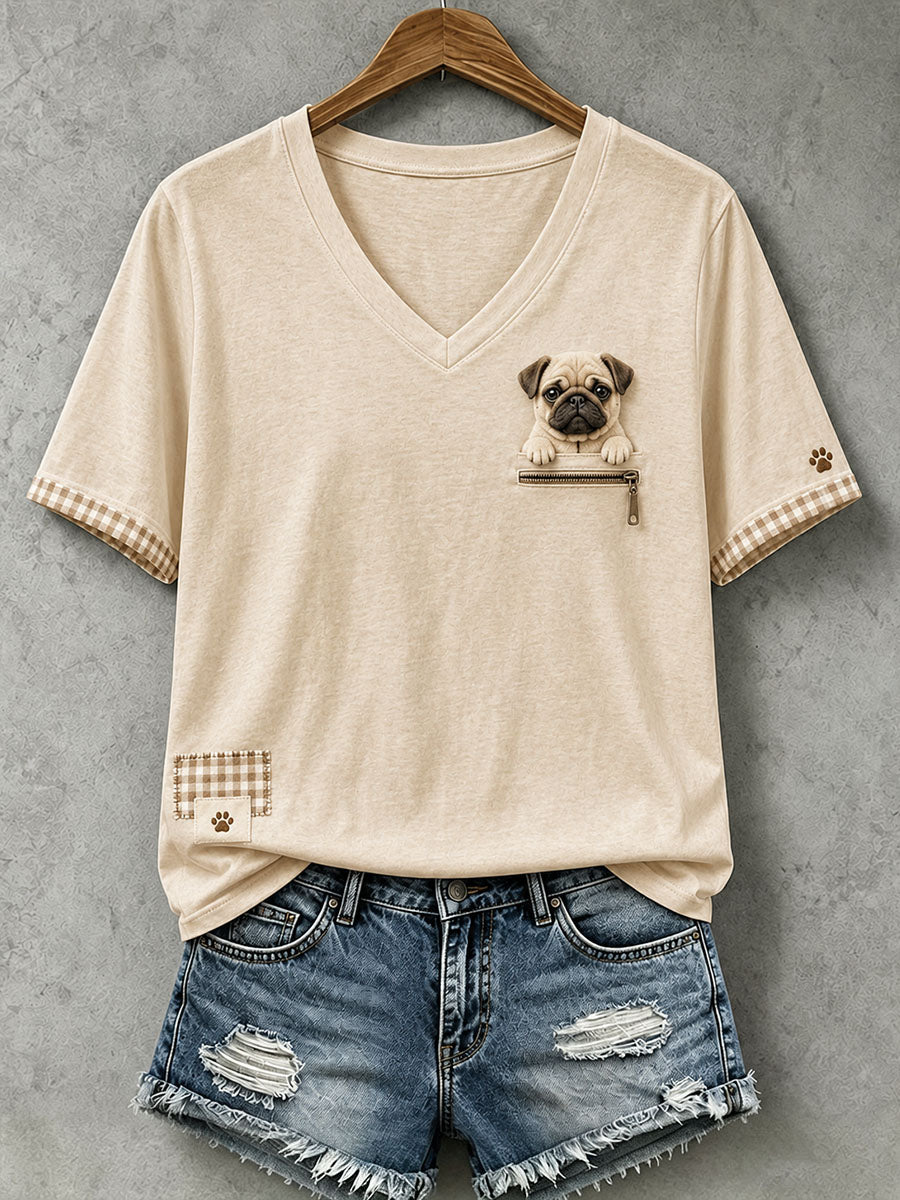 Frauen schöne Mops Filz Kunst T-Shirt