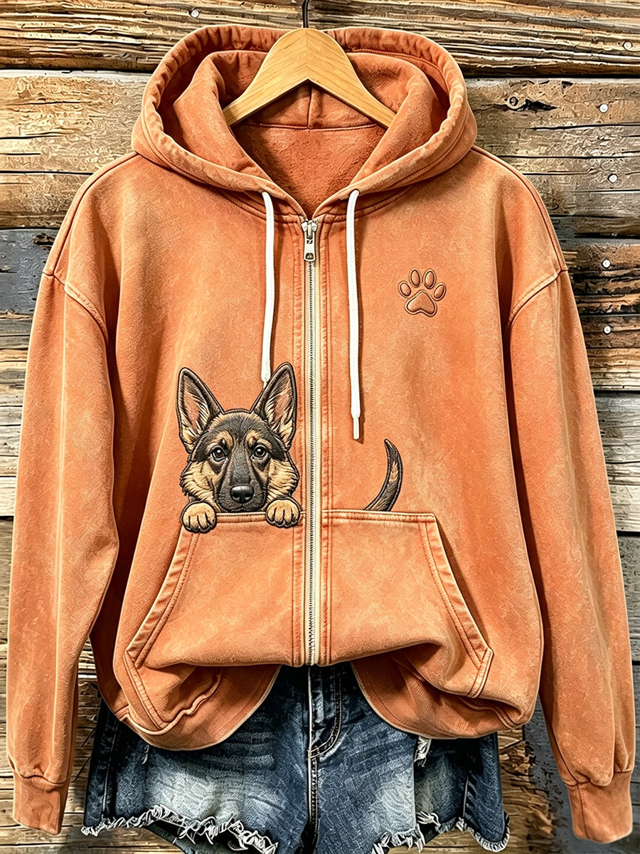 Frauen niedlich Peeking Deutscher Schäferhund mit Pfoten druck Gemütlicher Reiß verschluss Hoodie