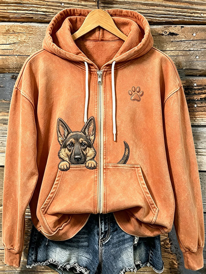 Frauen niedlich Peeking Deutscher Schäferhund mit Pfoten druck Gemütlicher Reiß verschluss Hoodie