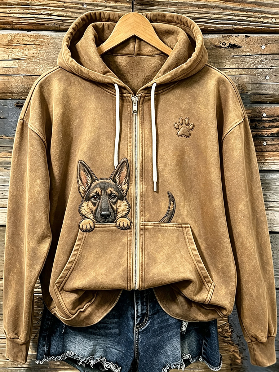 Frauen niedlich Peeking Deutscher Schäferhund mit Pfoten druck Gemütlicher Reiß verschluss Hoodie