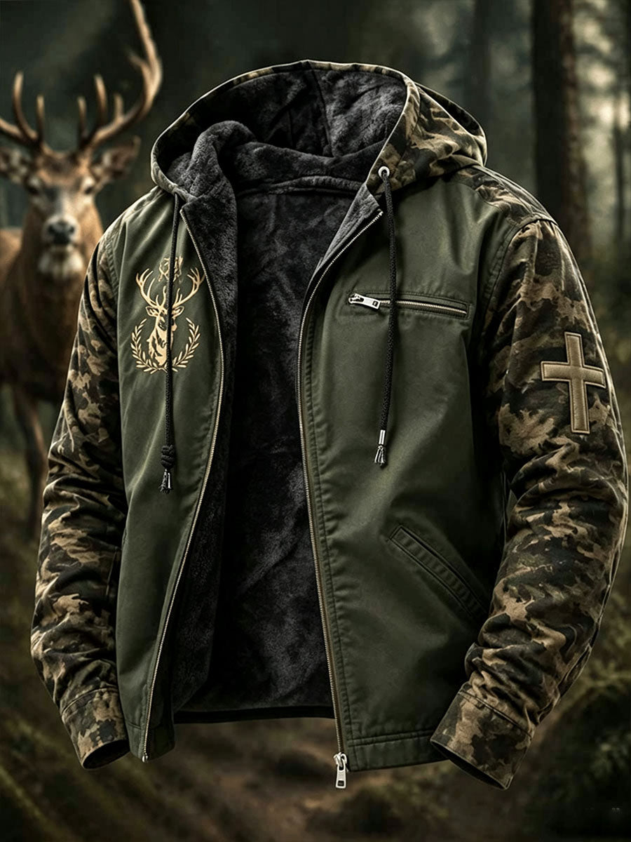 Herren-Vintage-Westernjacke aus Composite-Fleece mit traditionellem Rentiermuster