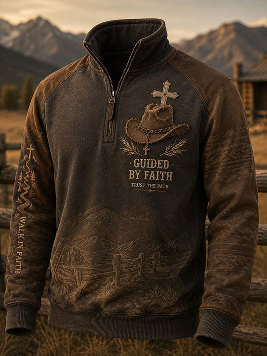 Herren-Vintage-Western-Kapuzenpullover mit Reißverschluss