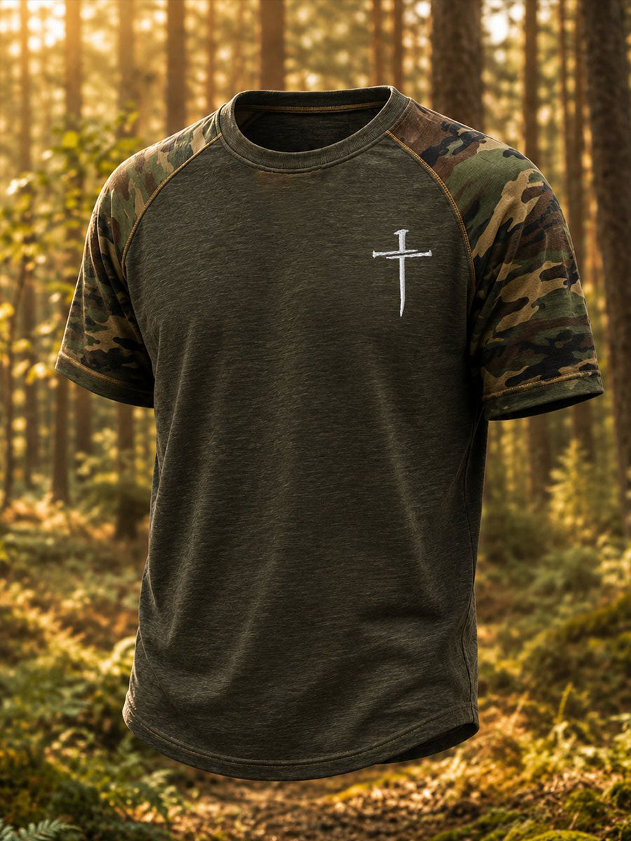 Herren-Vintage-Kreuz-Kurzarm-T-Shirt