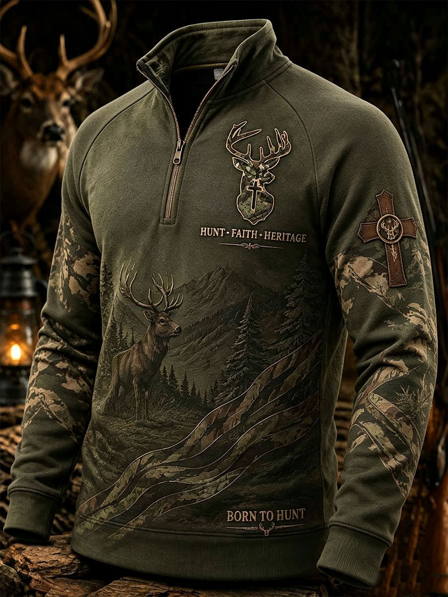 Herren-Vintage-Western-Sweatshirt mit traditionellem Rentiermuster