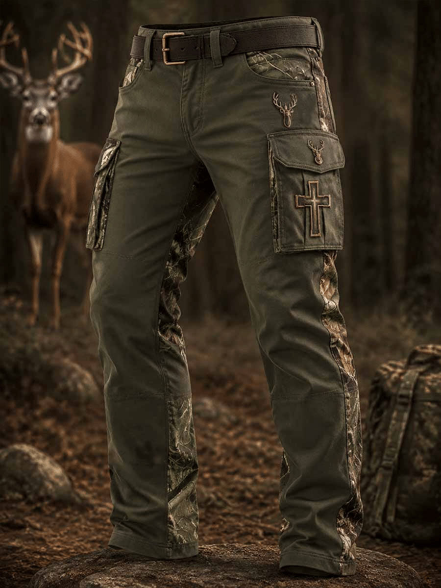 Herren-Hose im Vintage-Stil mit traditionellem Rentiermuster, westlicher Freizeit- und Arbeitsmode