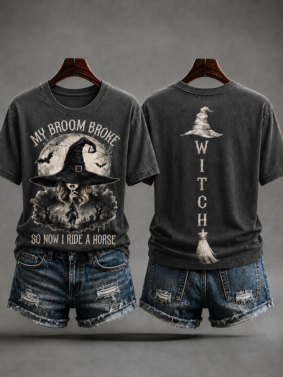 Frauen "Mein Besen ist kaputt gegangen, also reite ich jetzt ein Pferd" Halloween Witch Fun Casual T-Shirt