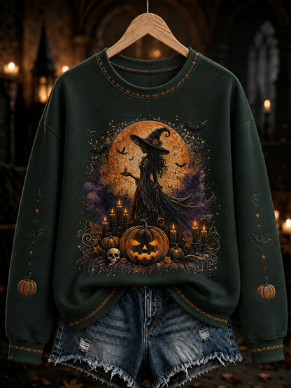Damen Halloween Hexen druck Regelmäßige Sweatshirt