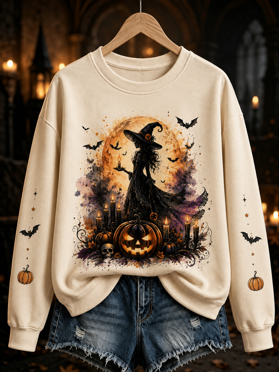 Damen Halloween Hexen druck Regelmäßige Sweatshirt